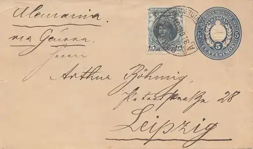 Uruguay 1901: post card Montevideo via Gênes to Leipzig