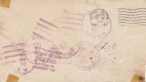 USA 1945: California via US Army, US Navy ... to Norfolk, return to sender