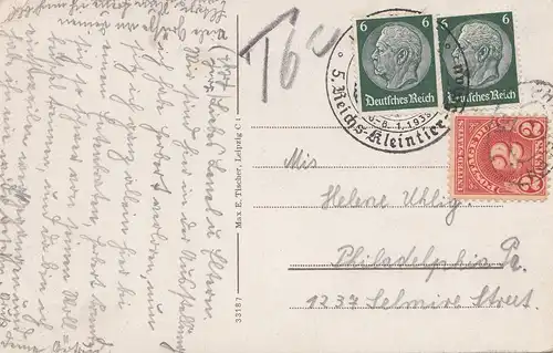 États-Unis: Post card Leipzig/Germany Bibblio to Philaelphia, Tax