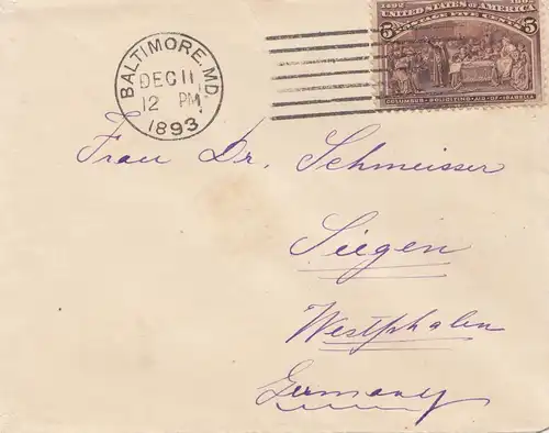USA 1893: Baltimore, MD to Siegen/Germany