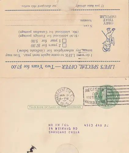 USA 1925: post card Grand Cent. Sta NY to Shanghai/China