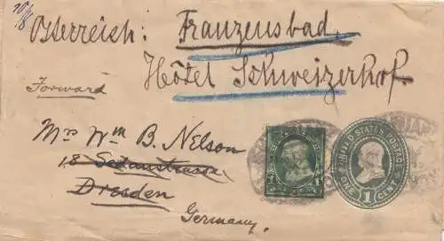 USA 1900: letter to Dresde/Germany forwarded to Franzensbad/Austraia