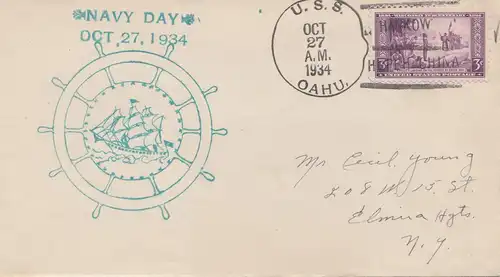 USA 1934: Navy Day, U.S. S. Oahu to Elmina Hgts, NY