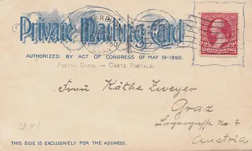 USA 1900: post card Water bury, Conn to Graz/Austraia