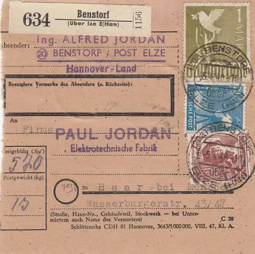 Paketkarte 1948: Benstorf nach Haar, Elektrotechnische Fabrik