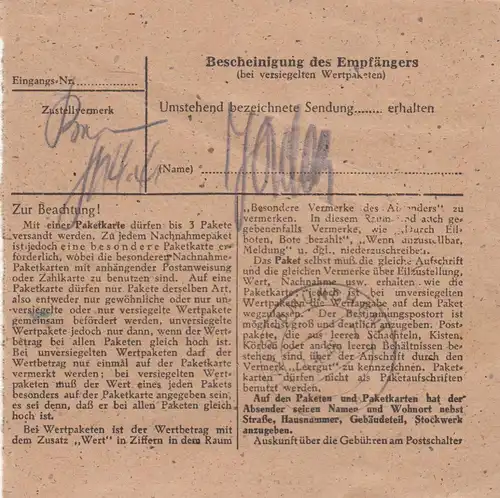 Paketkarte 1948: Benstorf über Ize E(Hannover) nach Haar bei München