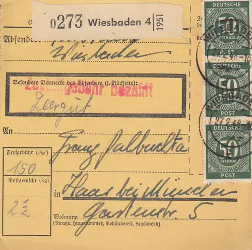 Carte de paquet 1948: Wiesbaden par cheveux, Vide