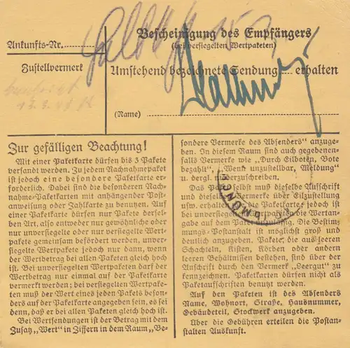 Carte de paquet 1948: Wiesbaden par cheveux, Vide