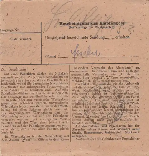 Carte de paquet 1948: Hanovre après Haar b. Munich, Espace