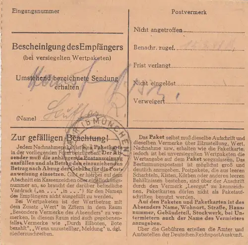 Carte de paquet 1948: Dietersdorf par Haar, Acceptation