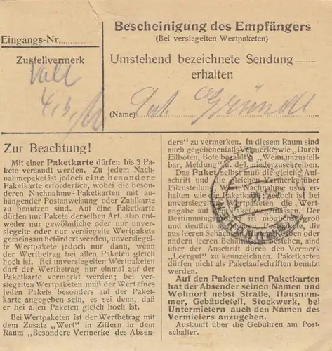 Paketkarte 1948: Frabertsham Pirach nach Anstalt Eglfing