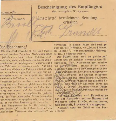 Paketkarte 1948: Kaufbeuren nach Heilanstalt Eglfing Haar