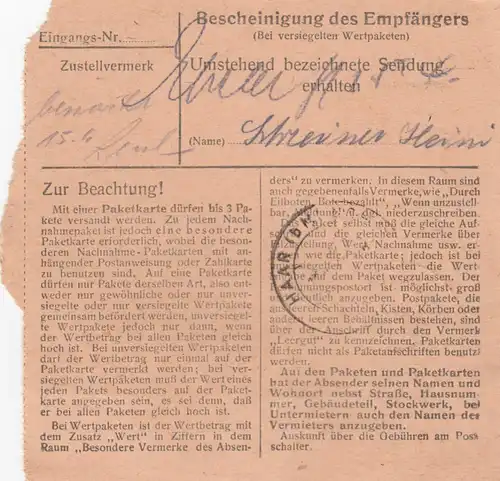 Carte de paquet 1948: Oberstdorf par Haar