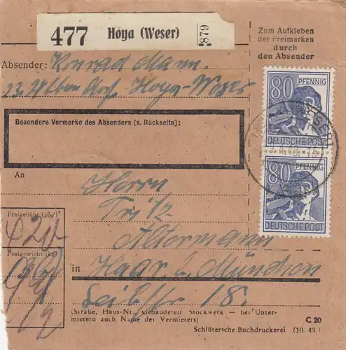 Paketkarte: Hoya, Weser nach Haar