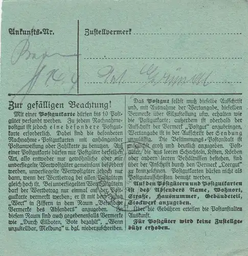 Paketkarte 1948: Lägerdorf nach Haar, besonderes Formular