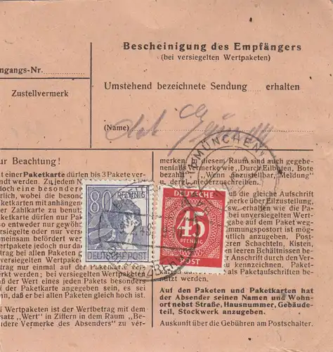 Paketkarte 1948: Breitenbach am Herzberg nach Haar