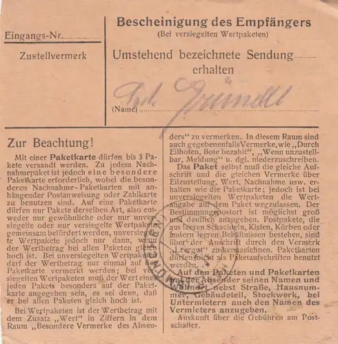 Carte de colis: Hüttenheim vers Haar bei Munich