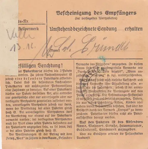 Carte de paquet 1947: Schaufling in Wulreiching apr. Eglfing - Valeur