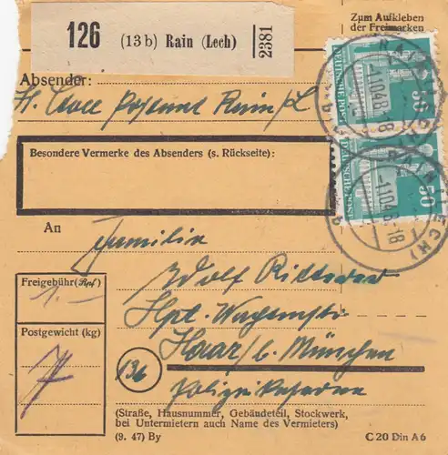 BiZone Paketkarte 1948: Rain (Lech) nach Haar