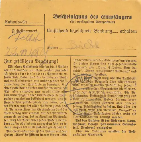 BiZone Paketkarte 1948: Wurmannsquick nach Gmund, Notopfer