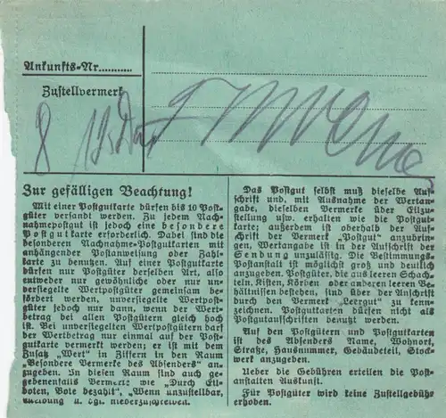 BiZone Paketkarte 1948 : Kirchheim Teck, Selbstb., Notopf., Nachg., bes. Formul.