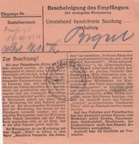 Carte de paquet BiZone 1948: Dietersburg à Haar près de Munich