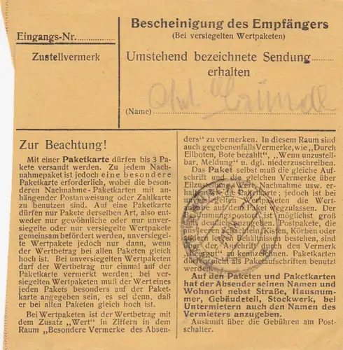 BiZone Paketkarte 1948 : Dietldorf nach Eglfing, Heilanstalt