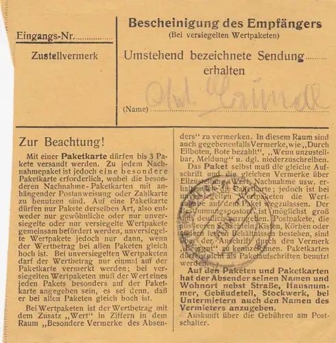 Carte de paquet BiZone 1948: Dietldorf vers Eglfing, Heilanstalt