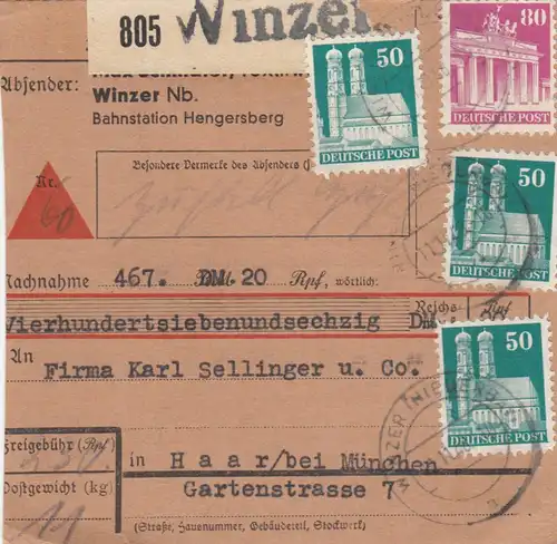 BiZone Paketkarte 1948 : Winzer nach Haar, Nachnahme, Selbstbucher