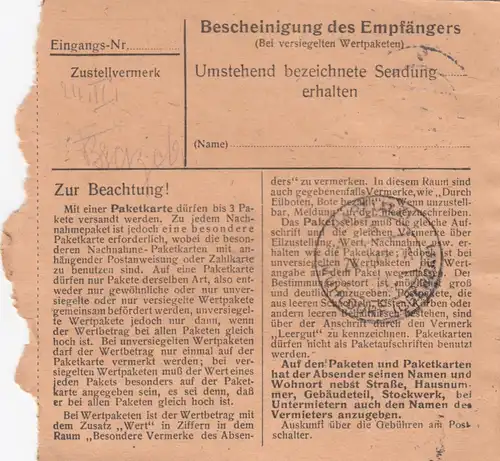 Paketkarte 1948: Schwabach nach Hart a.d. Alz