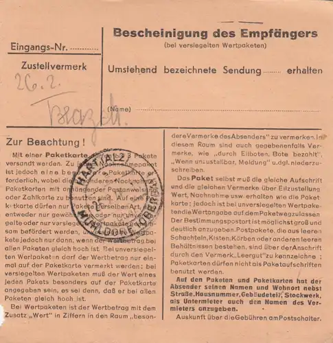 Carte de paquet 1948: Stimpfach Kreis Crailsheim vers Hart via Mühldorf