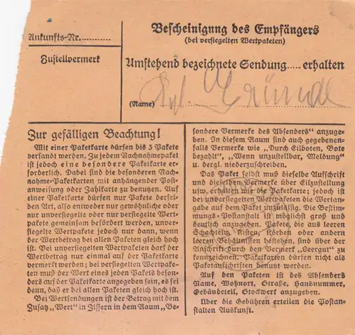 Carte de paquet BiZone 1948: Herrenberg vers Haar b. Munich