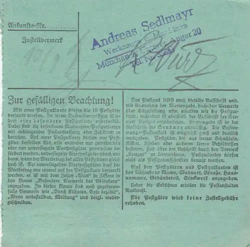 BiZone Paketkarte 1949: Ronsdorf, Selbstbucher, bes. Formu., Geb. bez. Stempel