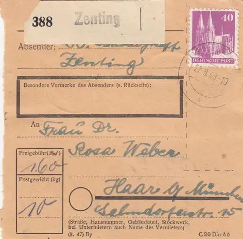 BiZone Paketkarte 1948: Zenting nach Haar