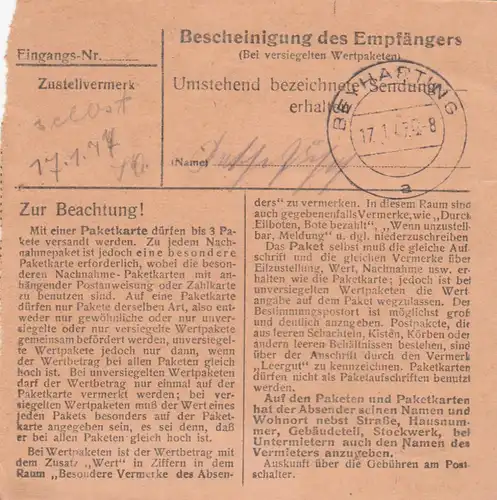 Paketkarte 1947: Mittenwald nach Bad Aibling