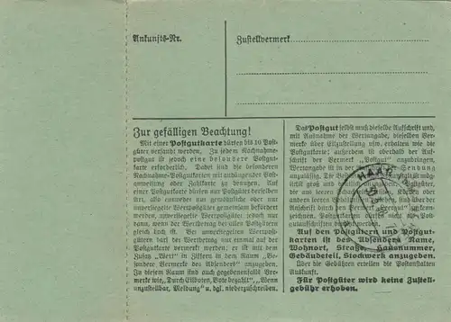 Paketkarte 1948: Aidenbach nach Haar b. München, besonderes Formular
