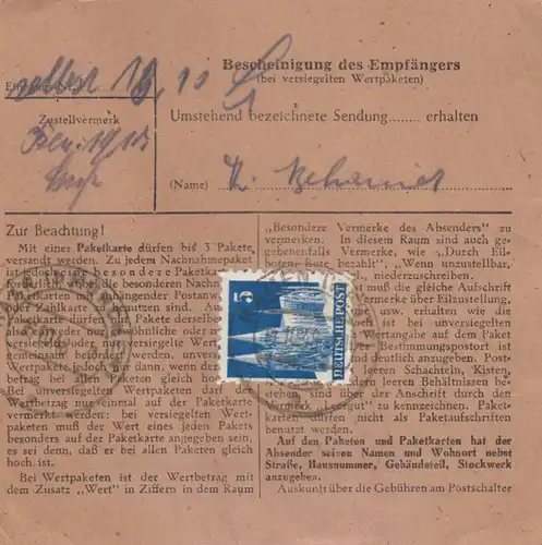 Carte de paquet BiZone 1948: Kamen Westf. après Haar près de Munich