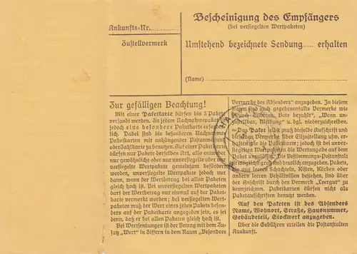 Paketkarte 1948: Metallwarenfabrik Freising, Selbstb., mit Notpaketkarte