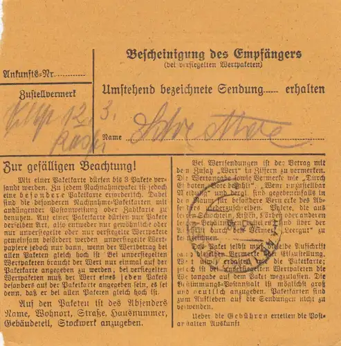 Carte de paquet 1948: Bad Driburg vers Haar bei Munich