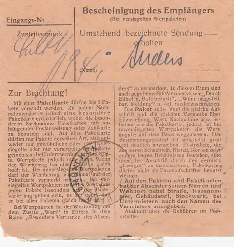 Paketkarte 1948: Mittenwald nach Haar bei München