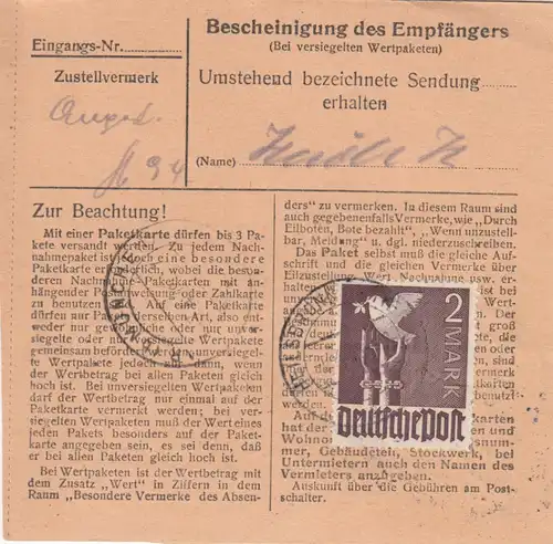 Carte de paquet 1948: Heilsbronn Moyen fr. par cheveux, urgent