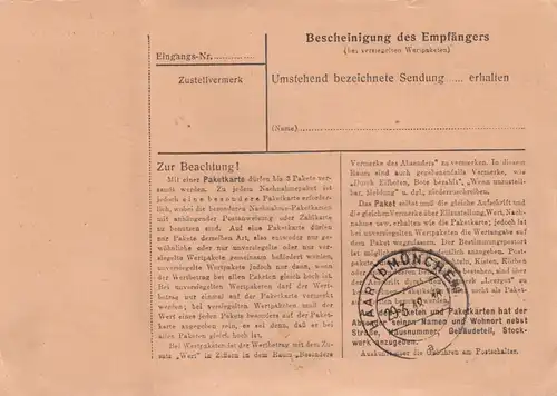 Paketkarte 1948: Wrestedt Uelzen nach Eglfing, Heilanstalt