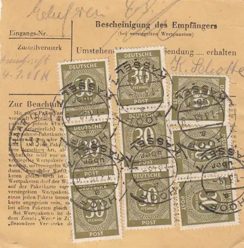 Carte de paquet 1948: Hoof par cheveux, urgent
