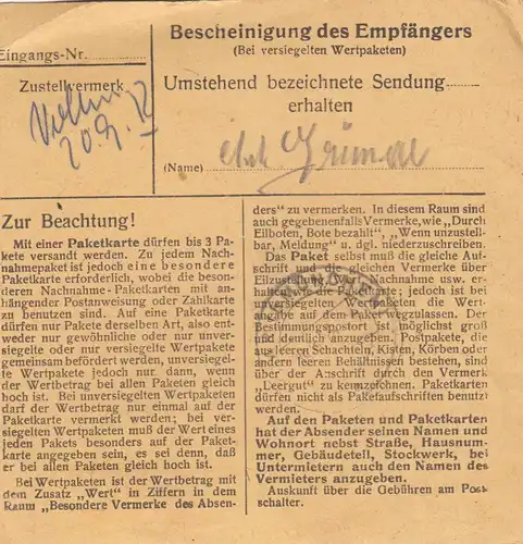 BiZone Paketkarte 1948: Pleiskirchen über Mühldorf nach Eglfing
