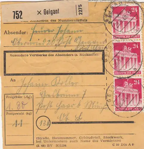 Carte de paquet BiZone 1948: Geigant après les cheveux de poste