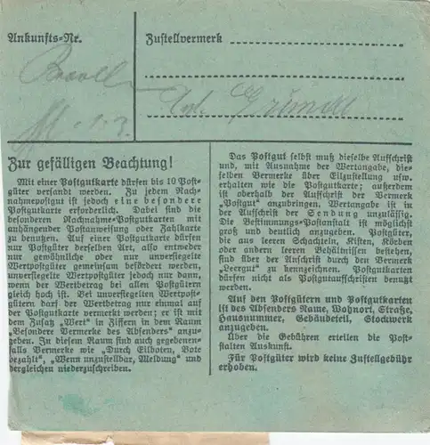 Carte de paquet BiZone 1948: Bamberg après Eglfing, formulaire spécial