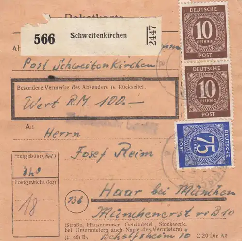 Carte de paquet: Schweitenkirche par Haar, carte de valeur