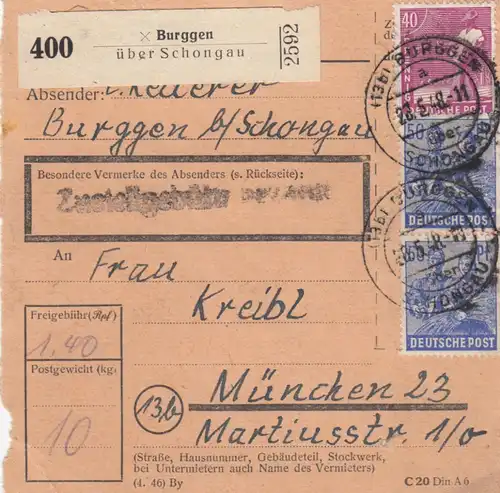 Carte de forfait 1948: Burggen Schongau vers Munich