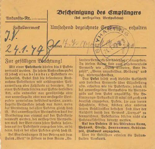 Carte de paquet 1947: Munich après Beyharting, Château Maxlrain, Carte