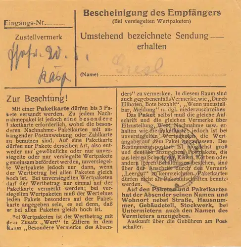 Carte de paquet 1948: Traunstein par cheveux